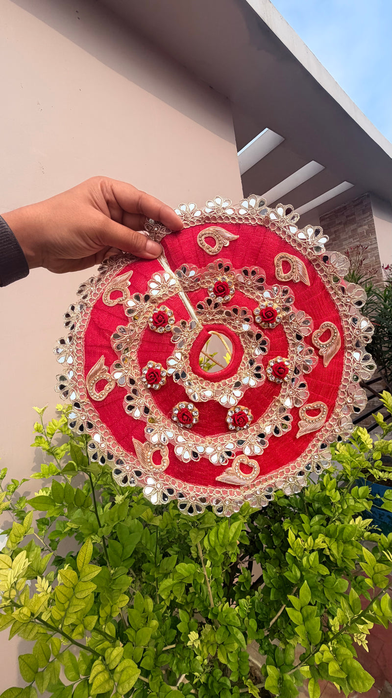 Red mirror dabka work