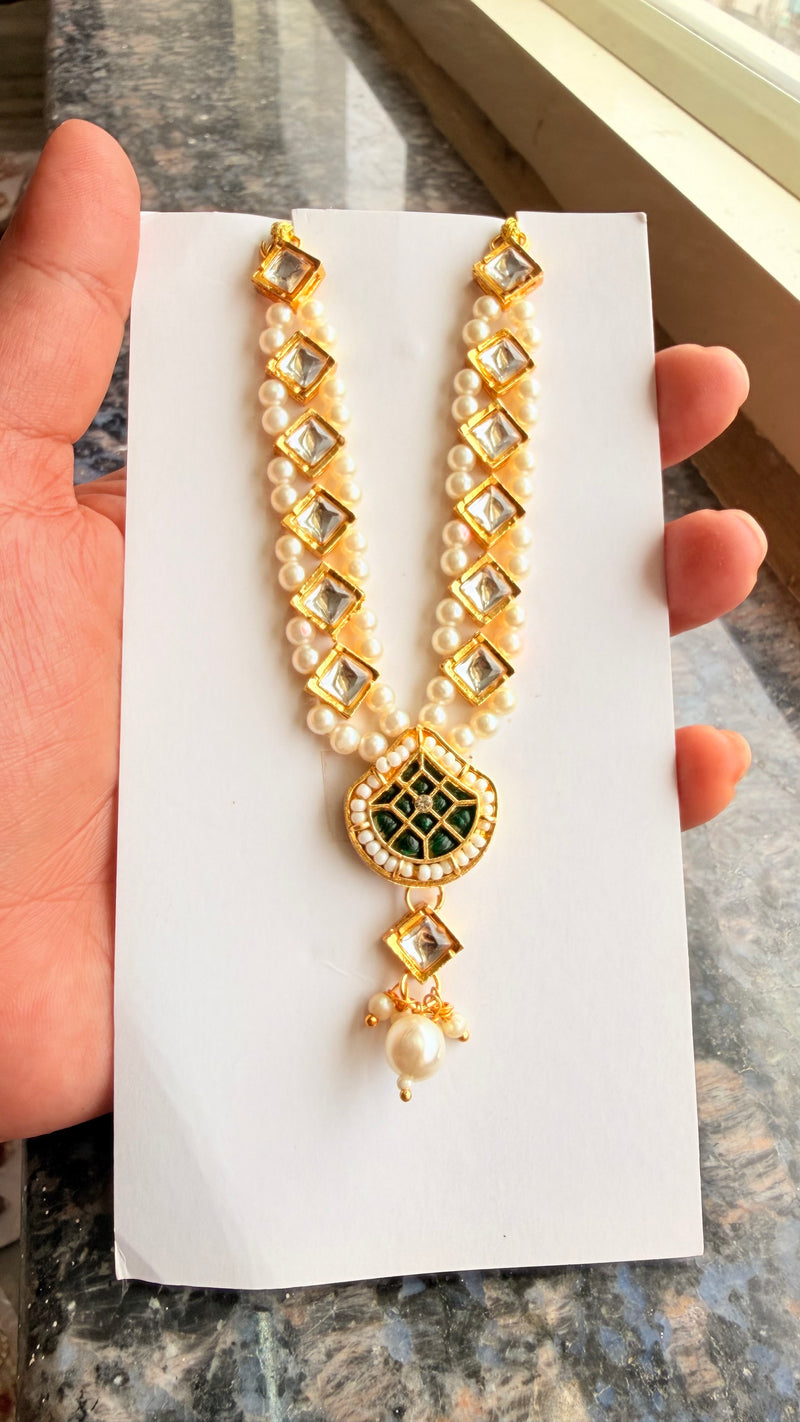 4 inch square kundan haar green